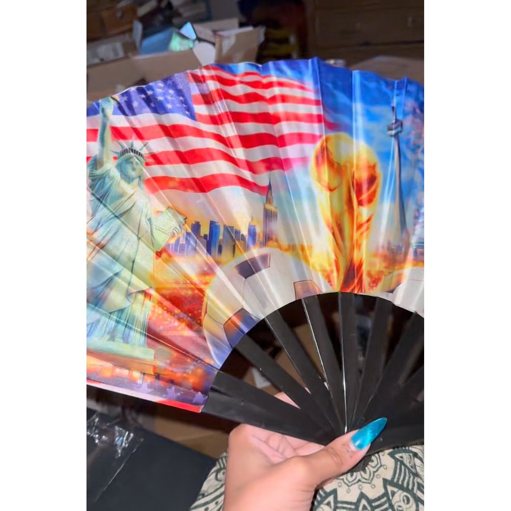 USA Soccer World Cup Handheld Folding Fan Statue of Liberty American Flag Fan
